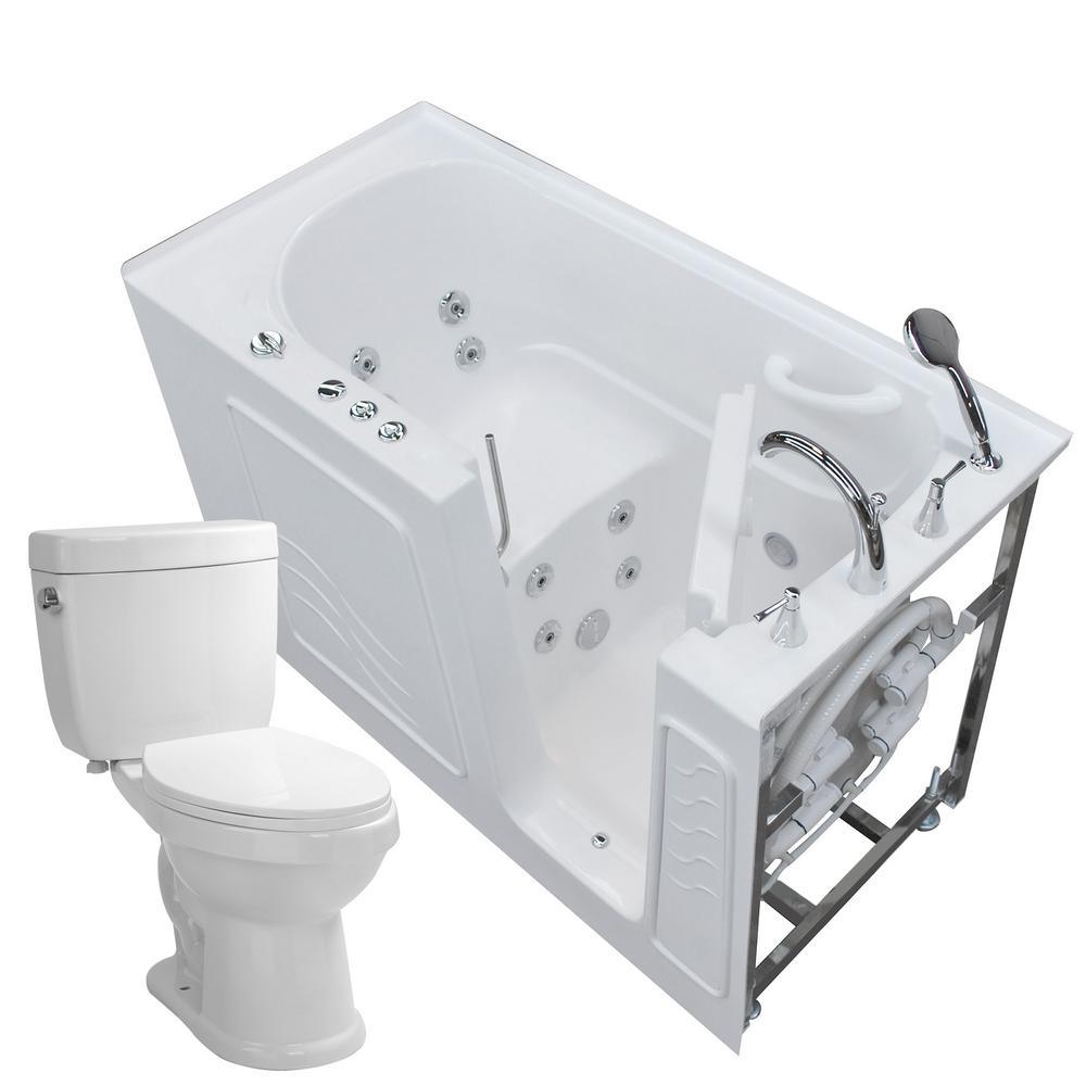 52.8 in. Walk-In Whirlpool Bathtub in White with 1.6 GPF Single Flush Toilet - Super Arbor