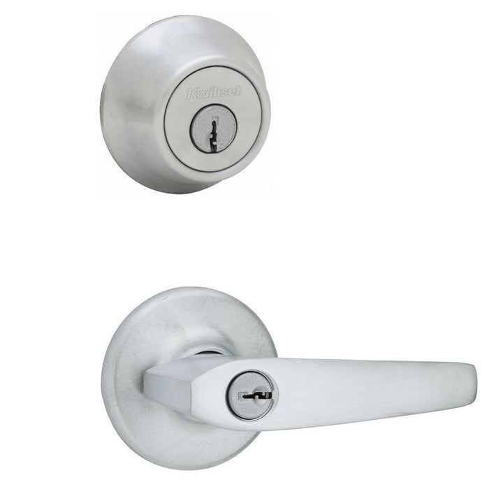 Delta Satin Chrome Exterior Entry Door Lever and Single Cylinder Deadbolt Combo Pack - Super Arbor