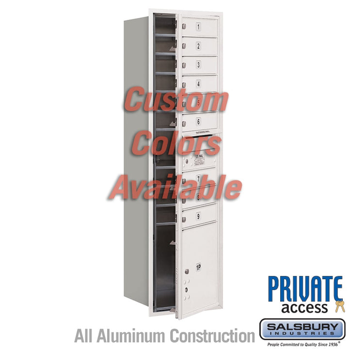 Recessed Mounted 4C Horizontal Mailbox with Master Commercial Locks - Maximum Height Unit - Single Column - 9 MB1 Doors - 1 PL4.5 Parcel Locker - Custom Color - Front Loading - Private Access