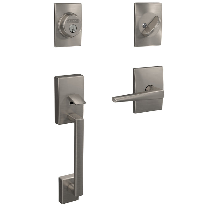 Schlage Custom Century Satin Nickel Single-Cylinder Handleset with Eller Lever and Century Trim