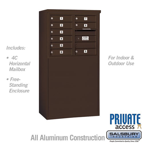 6 Door High Free-Standing 4C Horizontal Mailbox with 9 Doors in Bronze