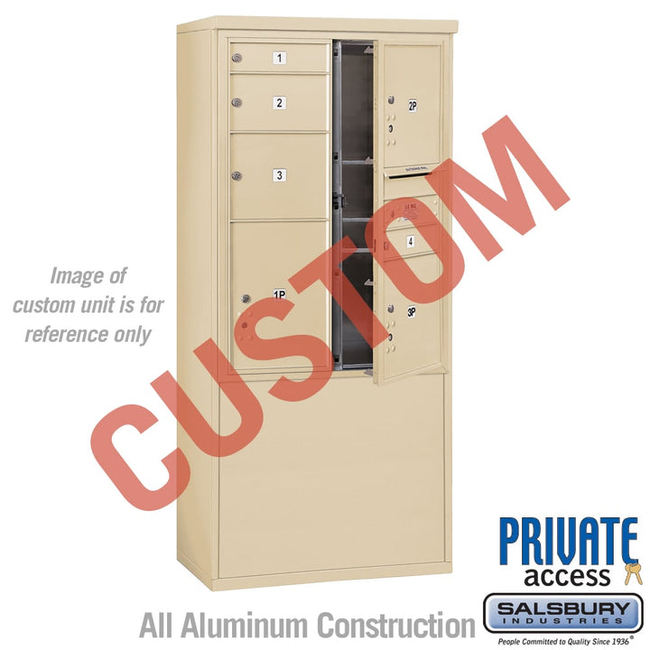 Free-Standing 4C Horizontal Mailbox Unit - 11 Door High - Double Column - Sandstone - Front Loading - Private Access