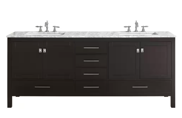Eviva Aberdeen 78 in. W x 22 in. D x 34 in. H Double Bath Vanity in Espresso with White Carrara Marble Top and White Sinks