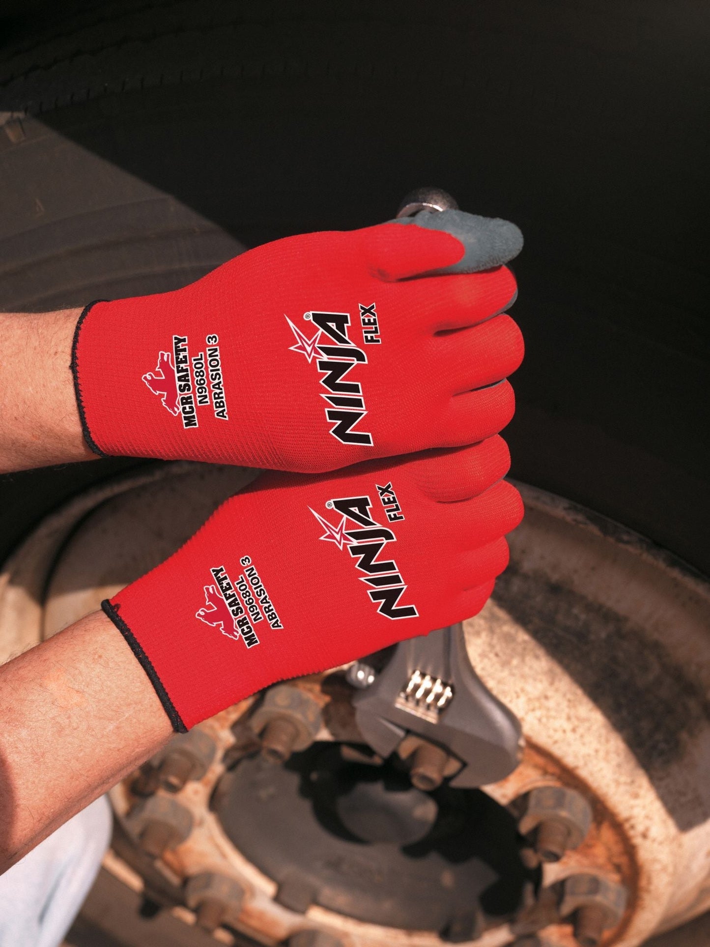 MCR SAFETY Ninja Flex N9680 XL Latex Coated Gloves, Red/Gray