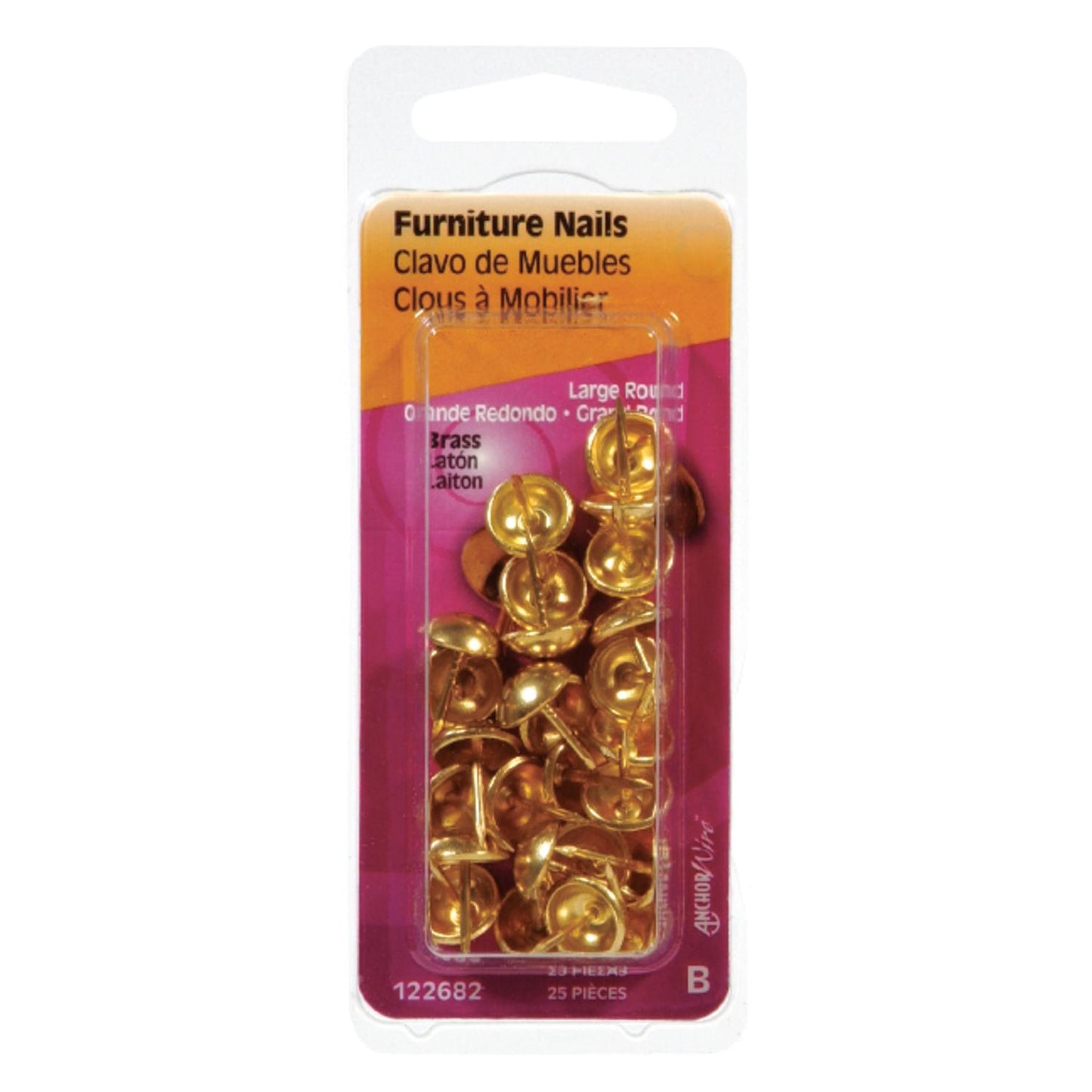 Hillman Large Brass-Plated Brass Furniture Nails, 25 Pack