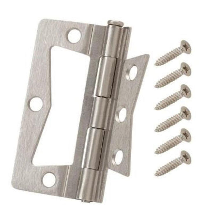 3-1/2 in. x 1-1/2 in. Satin Nickel Non-Mortise Hinges (2-Pack)
