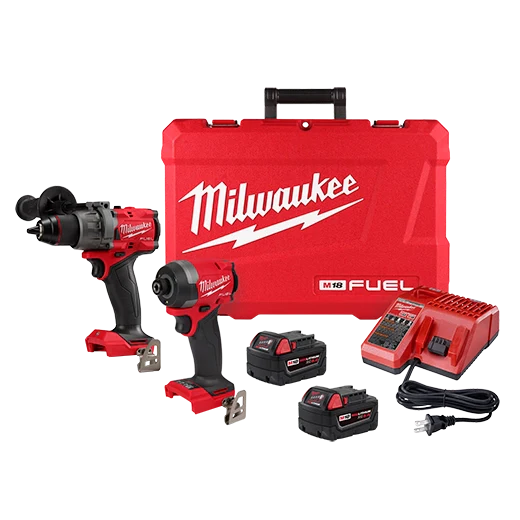 Milwaukee M18 FUEL 18V Brushless Cordless Hammer Drill & Impact Driver Combo Kit (3697-22) with 2 XC5.0 Batteries, Charger & Case