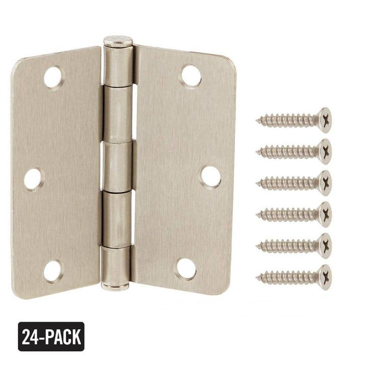 3-1/2 in. x 1/4 in. Radius Satin Nickel Door Hinge Value Pack (24-Pack)