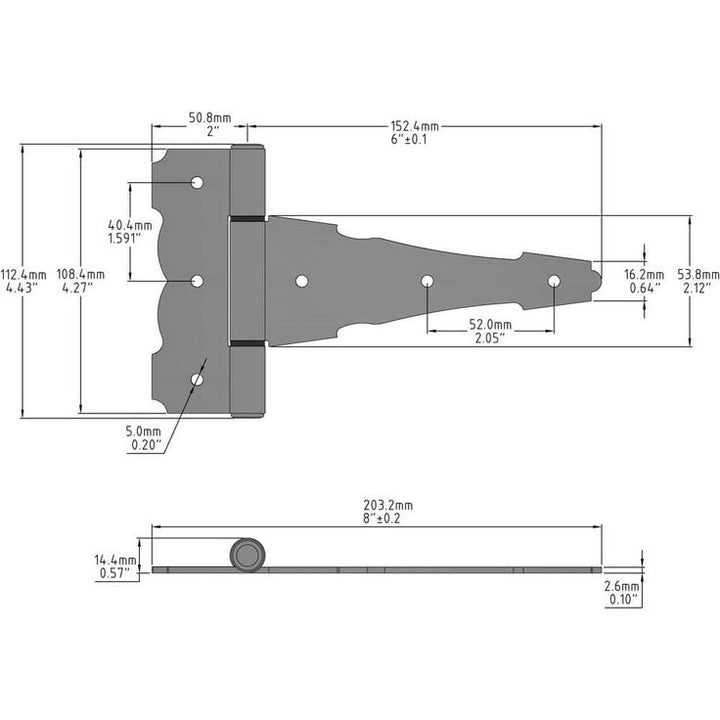 Everbilt 6 in. x 4-1/4 in. Black Decorative Gate Tee Hinge