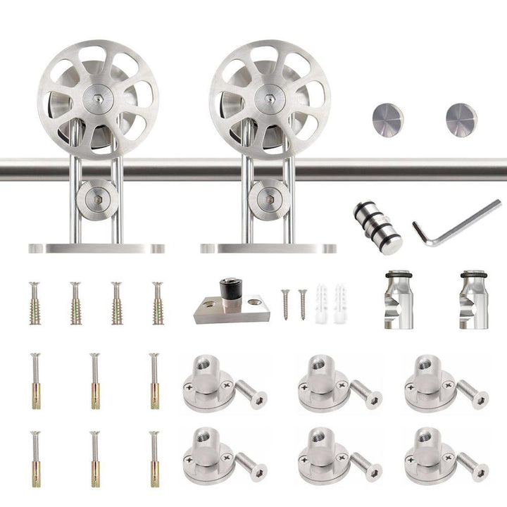 10 ft./120 in. Stainless Steel Sliding Barn Door Hardware Kit Spoke Wheel for Single Door with Non-Routed Floor Guide - Super Arbor