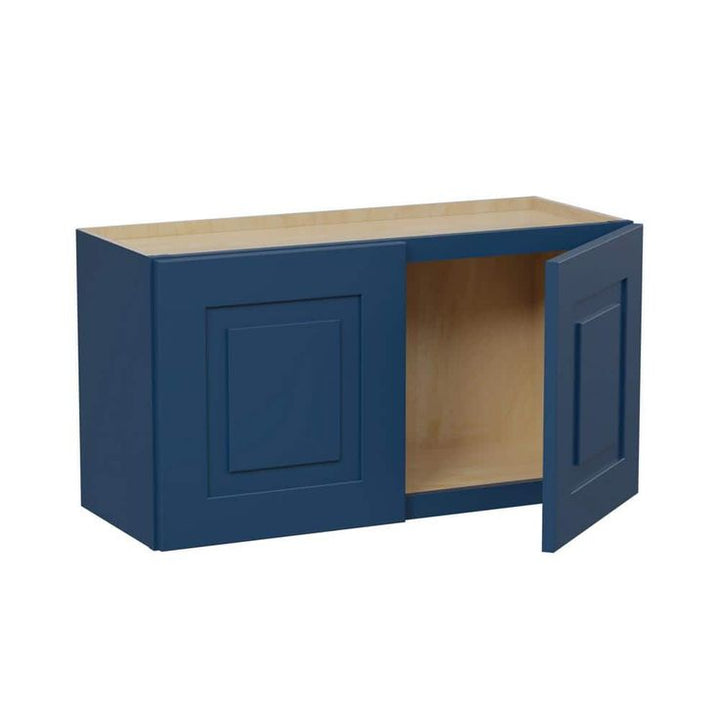 Home Decorators Collection Grayson 36 in. W x 12 in. D x 18 in. H Assembled Plywood Wall Bridge Kitchen Cabinet in Mythic Blue with Soft Close