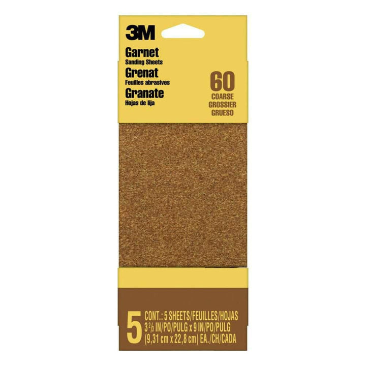 3M Garnet 3.7 in. x 9 in. Coarse 60-Grit Sheet Sandpaper (5-Sheets/Pack)