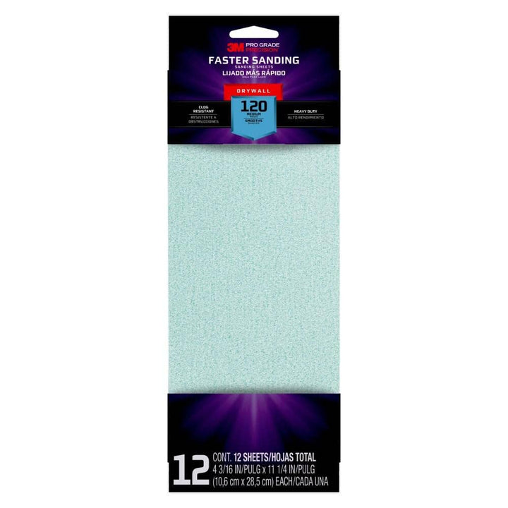 3M Pro Grade Precision 4 3/16 in. x 11 1/4 in. 120 Grit Drywall Sanding Sheets (12-Pack)