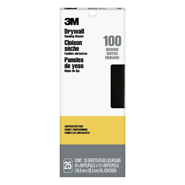 3M Pro-Pak 4-3/16 in. x 11-1/4 in. 100-Grit Medium Drywall Sanding Sheet (25-Pack)