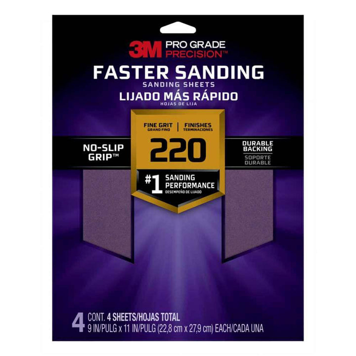 3M Pro Grade Precision 9 in. x 11 in. Fine 220-Grit Sheet Sandpaper (4-Sheets/Pack)