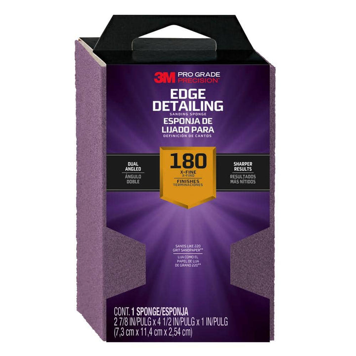 3M Pro Grade Precision 2-7/8 in. x 4-1/2 in. x 1 in. 180-Grit X-Fine Dual Angle Edge Detailing Sanding Sponge