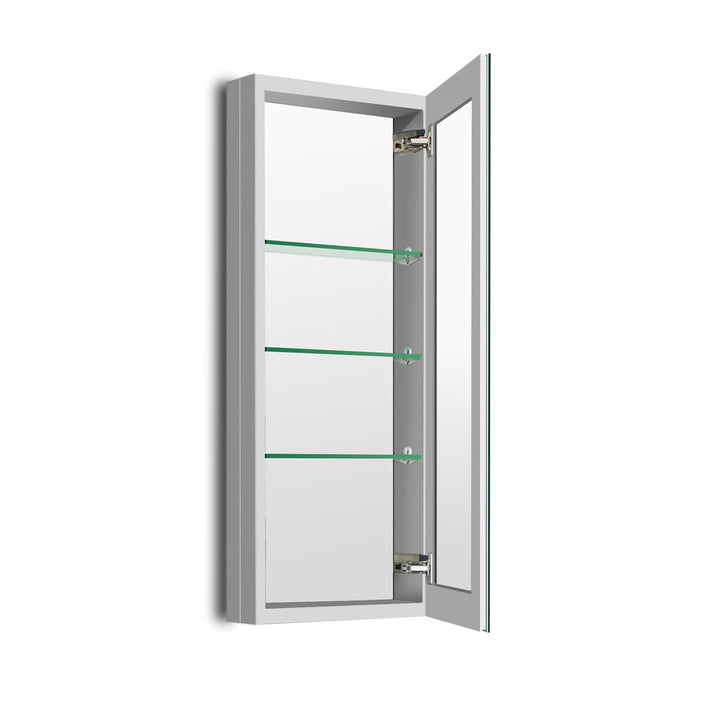 WELLFOR DH 15-in x 36-in Surface/Recessed Mount Satin Aluminum Mirrored Soft Close Medicine Cabinet