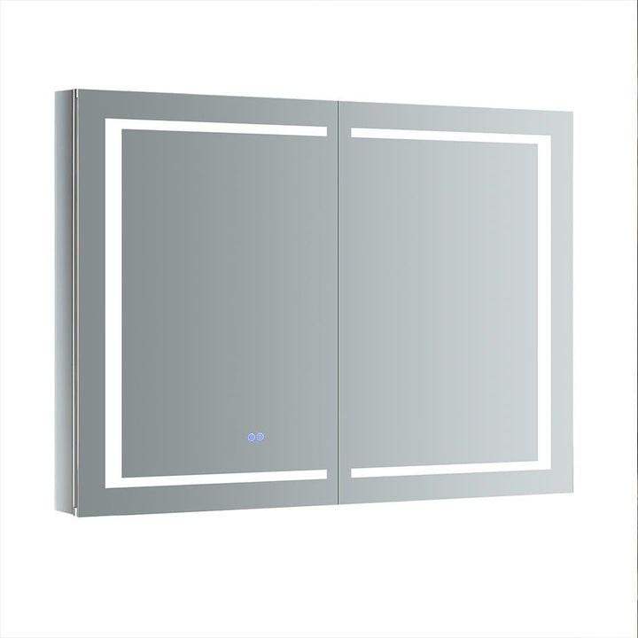 Fresca Spazio 48-in x 36-in Lighted LED Fog Free Surface/Recessed Mount LED Lighting Mirror Mirrored Soft Close Medicine Cabinet with Outlet