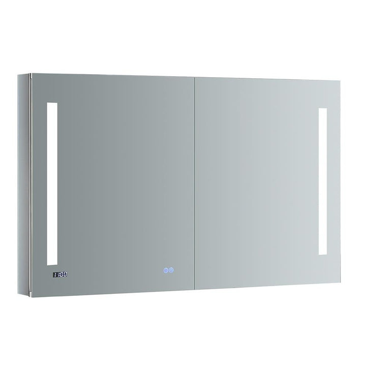 Fresca Tiempo 48-in x 30-in Lighted LED Fog Free Surface/Recessed Mount LED Lighting Mirrored Soft Close Medicine Cabinet with Outlet