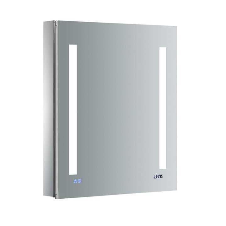 Fresca Tiempo 24-in x 30-in Lighted LED Fog Free Surface/Recessed Mount LED Lighting- Right Mirrored Soft Close Medicine Cabinet with Outlet