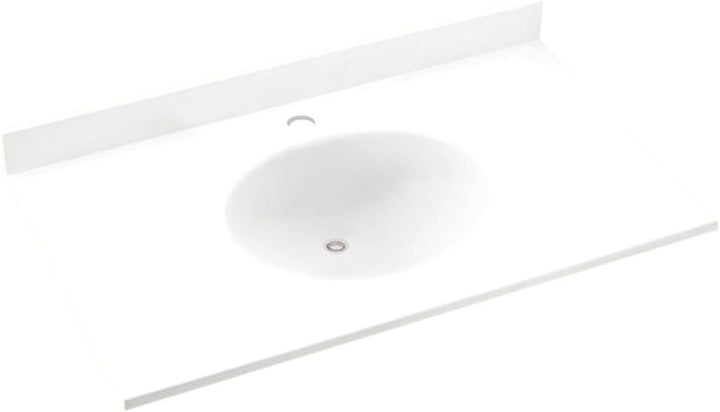 Swan Ellipse 55 in. W x 22 in. D Solid Surface Vanity Top in White with White Basin