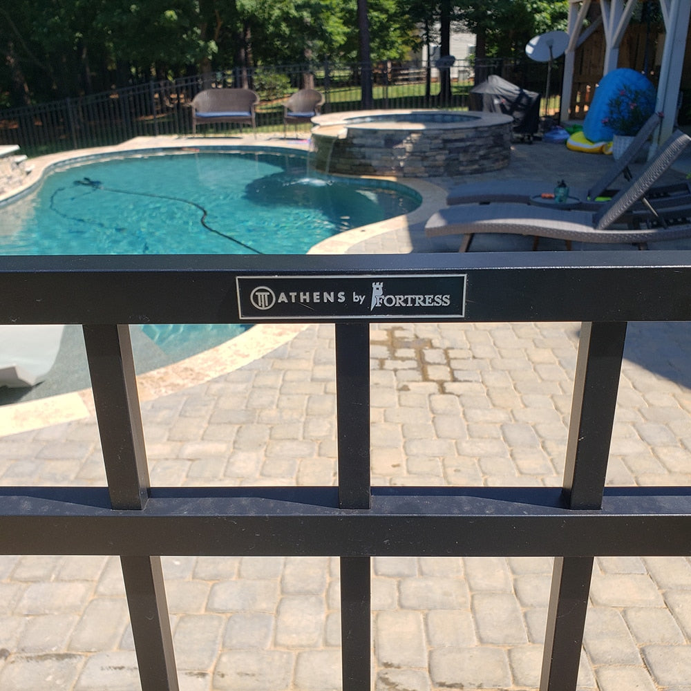 Fortress Building Products Athens 4-ft H x 4-ft W Gloss Black Powder-coated Aluminum Spaced Picket Flat-top Privacy Walk-thru Fence Gate