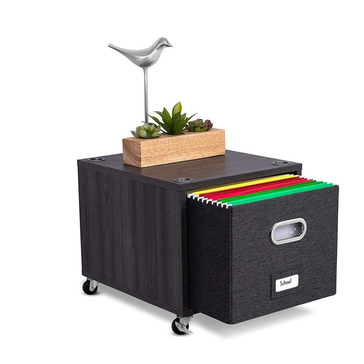 BirdRock Home Contemporary Black Lateral File Cabinet, 15 14 12in, Wood Construction, Rolling or Stacking, Decorative Driftwood Design, Versatile Storage