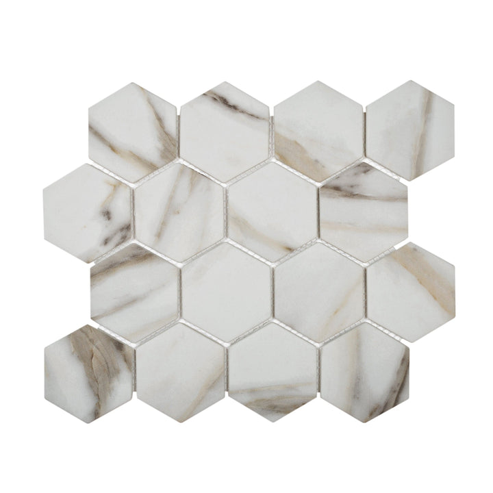 Apollo Tile Cream 10-in x 12-in Matte Recycled glass Wood look Hexagon Mosaic Wall Tile product image