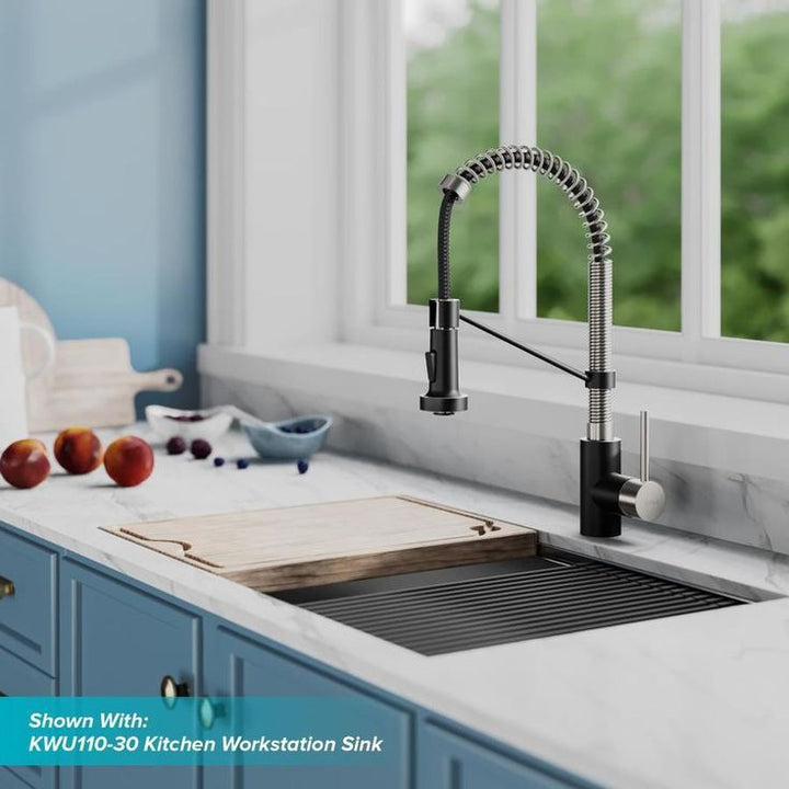 Kraus Bolden Stainless Steel/Matte Black 1-Handle Deck-Mount Pull-Down Handle Kitchen Faucet