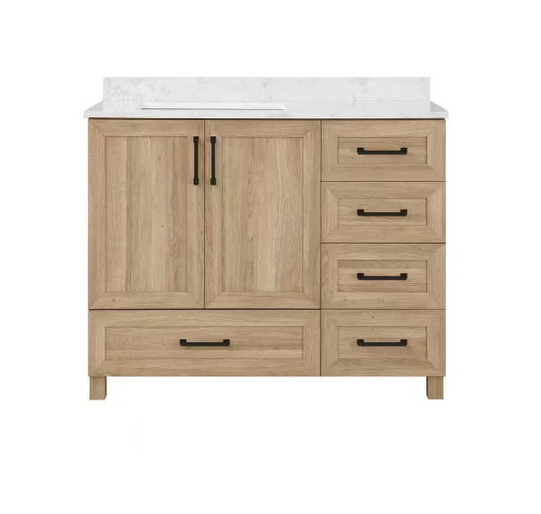 Glacier Bay Tobana 42 in. W x 19 in. D x 34 in. H Single Sink Bath Vanity in Weathered Tan with White Engineered Marble Top