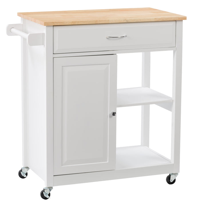 CorLiving White Mdf Base with Wood Top Rolling Kitchen Cart (32-in x 18-in x 35-in)