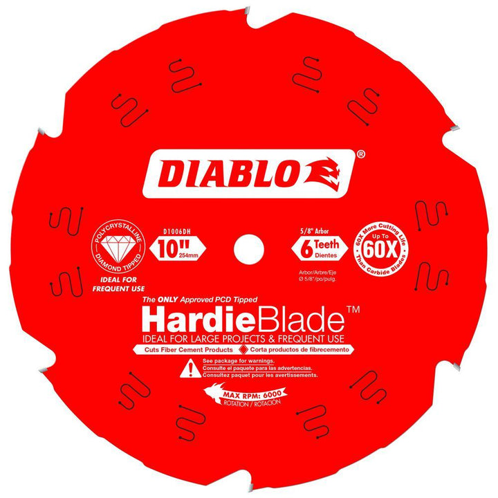10 in. x 6-Teeth Polycrystalline Diamond (PCD) Tipped James Hardie/Fiber Cement Saw Blade - Super Arbor