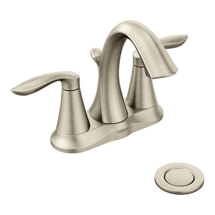 Moen Eva Brushed Nickel 2-handle 4-in Centerset WaterSense Bathroom Sink Faucet with Drain