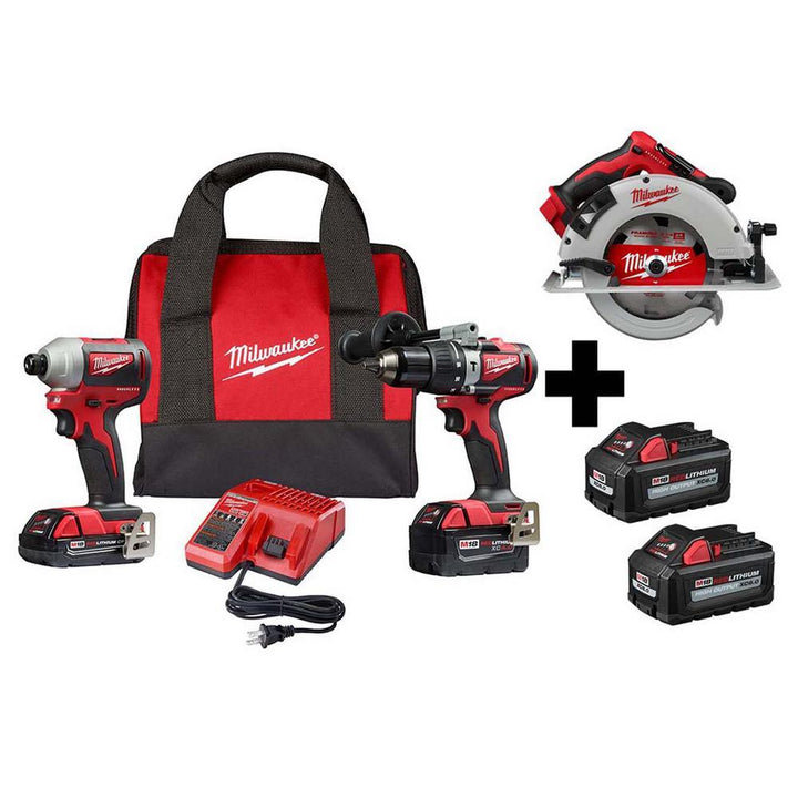 M18 18-Volt Lithium-Ion Brushless Cordless Hammer Drill/Impact/7-1/4 in. Circular Saw Combo Kit (3-Tool) w/ 4-Batteries - Super Arbor