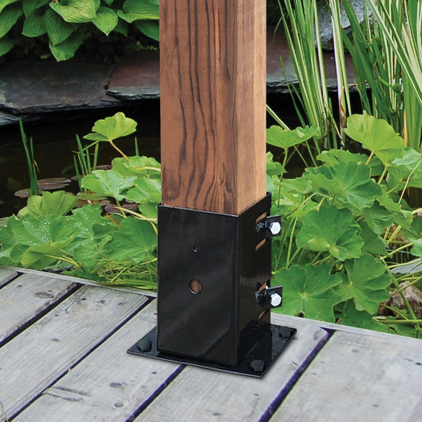 Nuvo Iron 4-in x 4-in Powder Coated Black Glossy Painted Galvanized Steel Deck Post Stabilizer