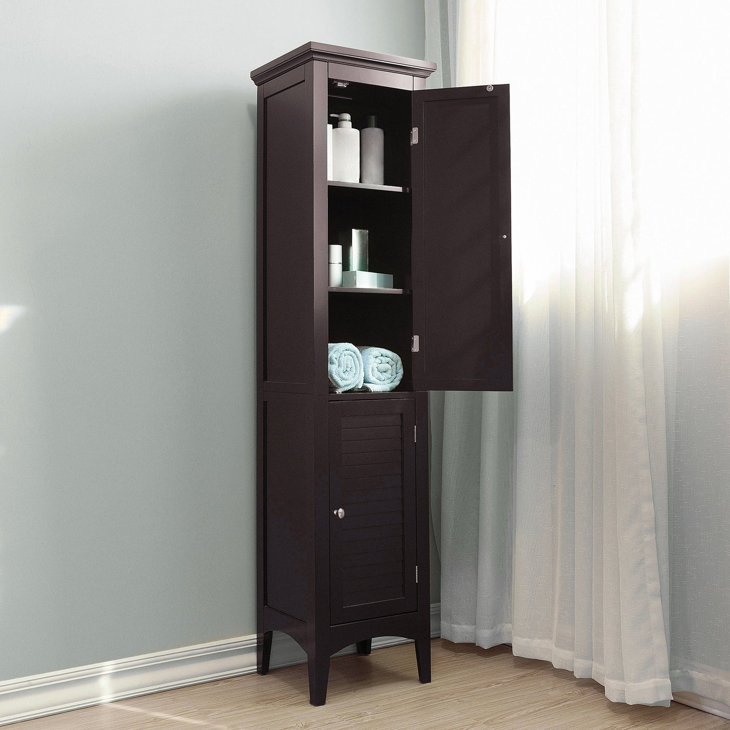 Teamson Home Glancy 15-in x 63-in x 13-in Dark Espresso Freestanding Linen Cabinet