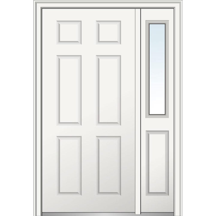 53 in. x 81.75 in. 6-Panel Left-Hand 6-Panel Primed Steel Prehung Front Door with One Sidelite on 6-9/16 in. Frame - Super Arbor