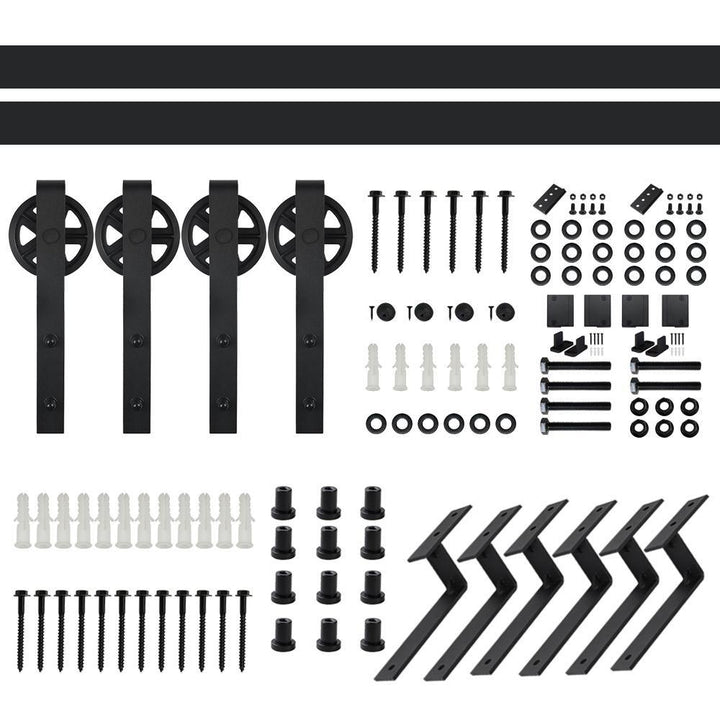 8 ft./96 in. Black Sliding Bypass Barn Door Hardware Track Kit for Double Doors with Non-Routed Floor Guide - Super Arbor