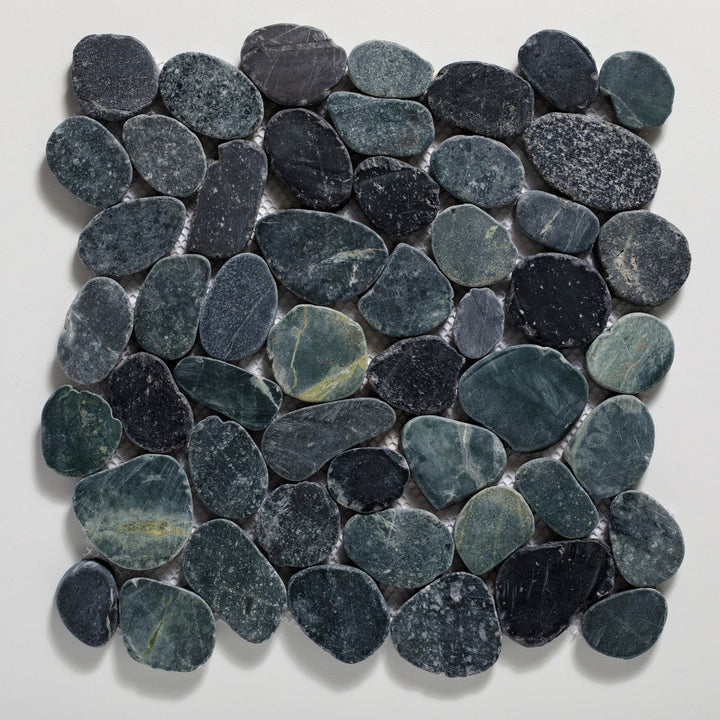 CRUZ BAY STUDIO Sliced Pebble Black 12-in x 12-in Honed Natural stone Quartz Pebble Mosaic Floor and Wall Tile product image