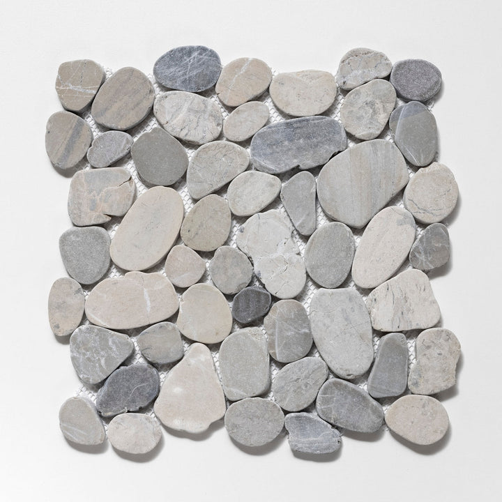 CRUZ BAY STUDIO Sliced Pebble Light Grey 12-in x 12-in Honed Natural stone Quartz Pebble Mosaic Floor and Wall Tile product image