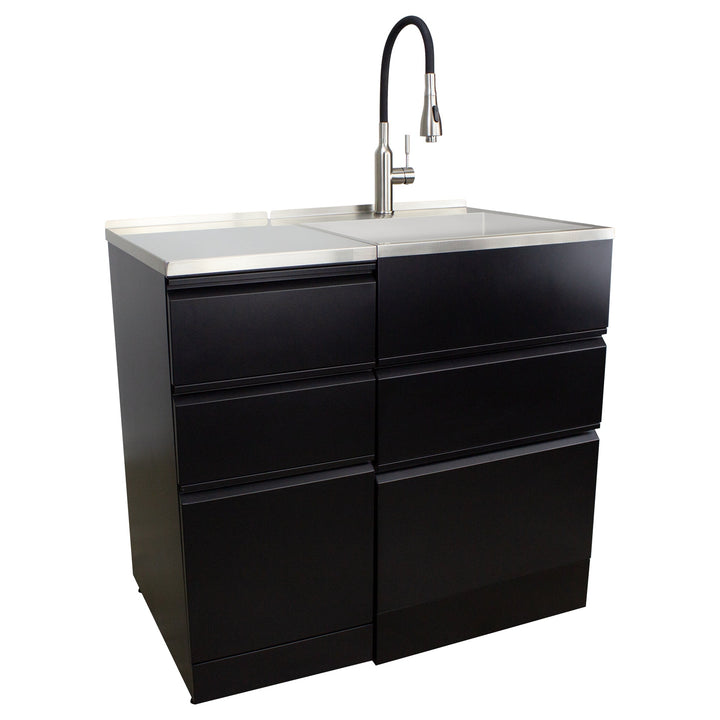 Transolid Matte Black Freestanding Laundry Sink with Cabinet and Faucet