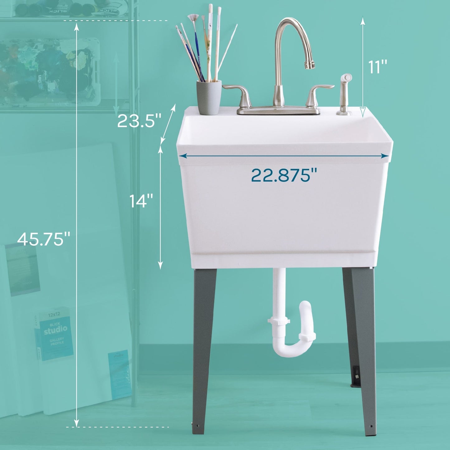 Cambridge Resources White 1-Basin Freestanding Utility Tub with Drain and Faucet