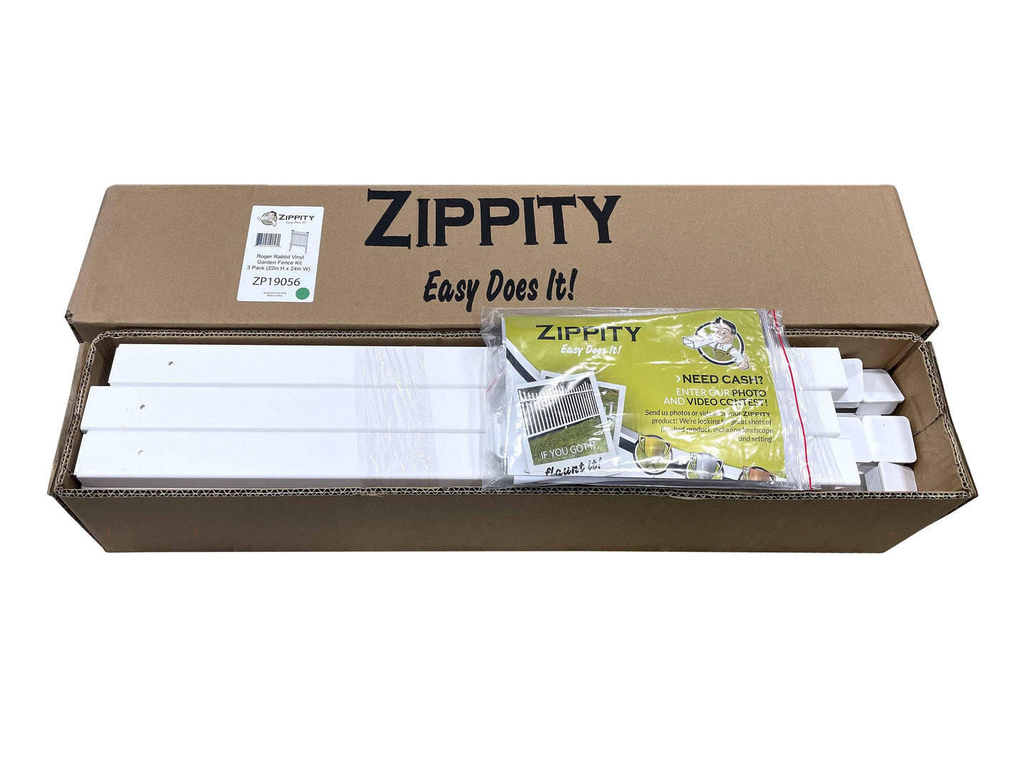 Zippity Outdoor Products Roger Rabbit 3 Panels 2-ft H x 2-ft W White Vinyl Flat-top Fence Panel (Unassembled)