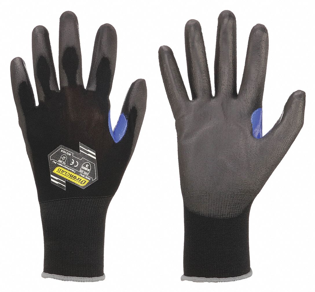 IRONCLAD Coated Gloves - Medium, Black Nylon with Polyurethane Palm