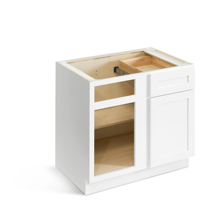Valleywood Cabinetry Pure White 39-in W x 34.5-in H x 24-in D Pure White Birch Blind 1-Drawer Corner Base Ready To Assemble Plywood Cabinet (Flat Panel Shaker Style)