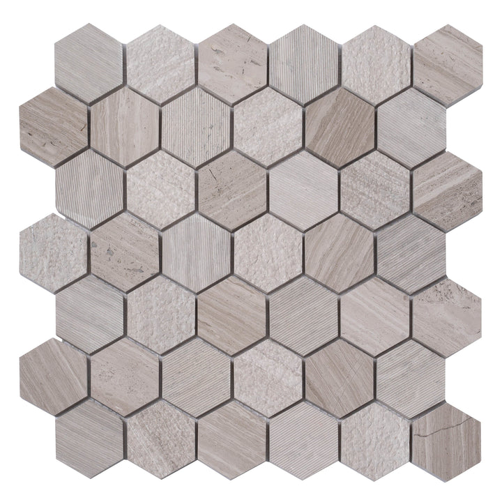 Apollo Tile Sparta Wooden Grey Marble 12-in x 12-in Polished Natural stone Marble Wood look Hexagon Mosaic Floor and Wall Tile product image