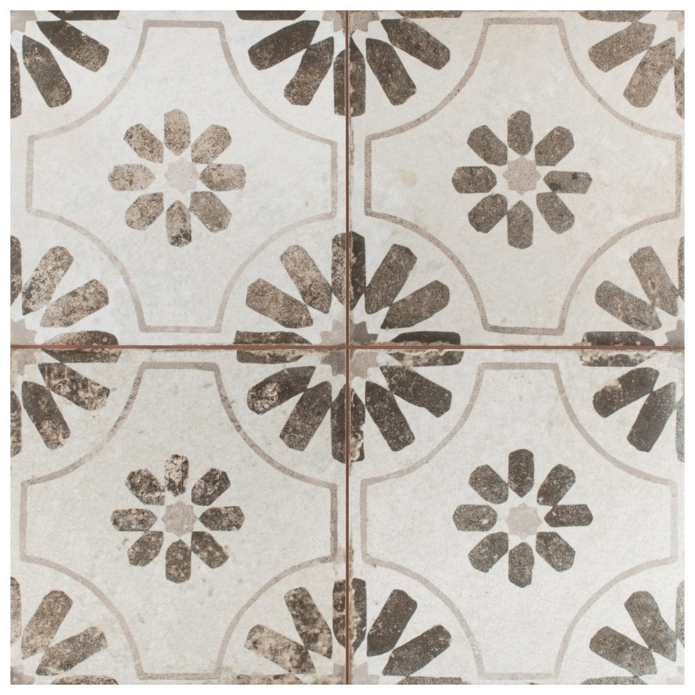Affinity Tile Kings Blume Nero 18-in x 18-in Matte Ceramic Encaustic Floor and Wall Tile product image
