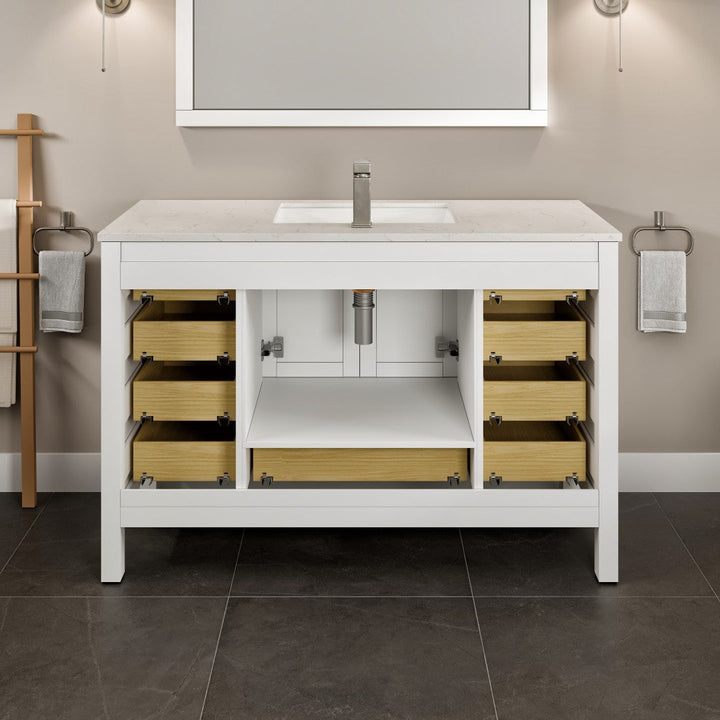 Eviva London 54 in. W x 18 in. D x 34 in. H Bathroom Vanity in White with White Carrara Marble/Quartz Top and White Sink
