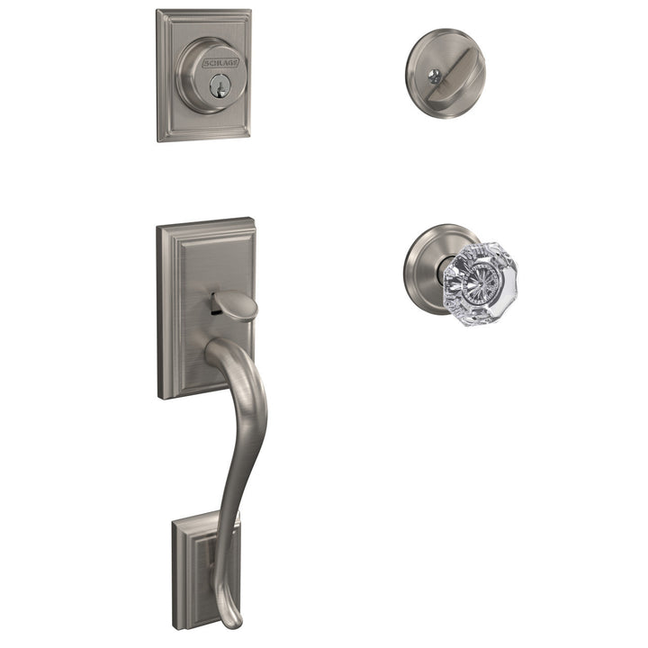 Schlage Custom Addison Matte Black Single Cylinder Door Handleset with Alexandria Glass Door Knob
