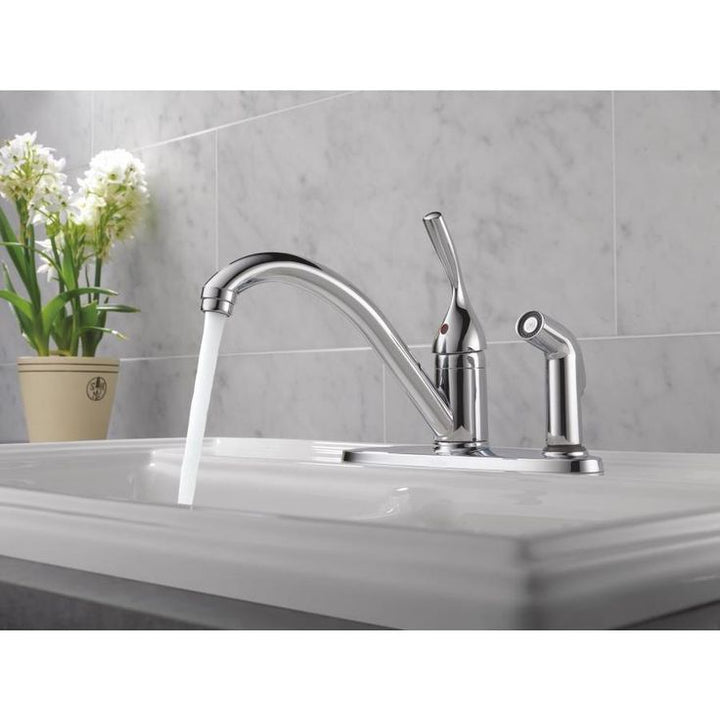 Delta Classic Chrome 1-Handle Deck-Mount Low-Arc Handle Kitchen Faucet (Deck Plate Included)